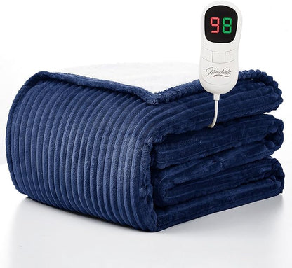 Homemate Electric Heated Blanket Twin Size - 62"x84" Heating Blanket Twin Size 1/2/4/6/8 Hours Auto-Off 10 Heat Level Over-Heat Protection Soft Flannel Sherpa ETL Certification