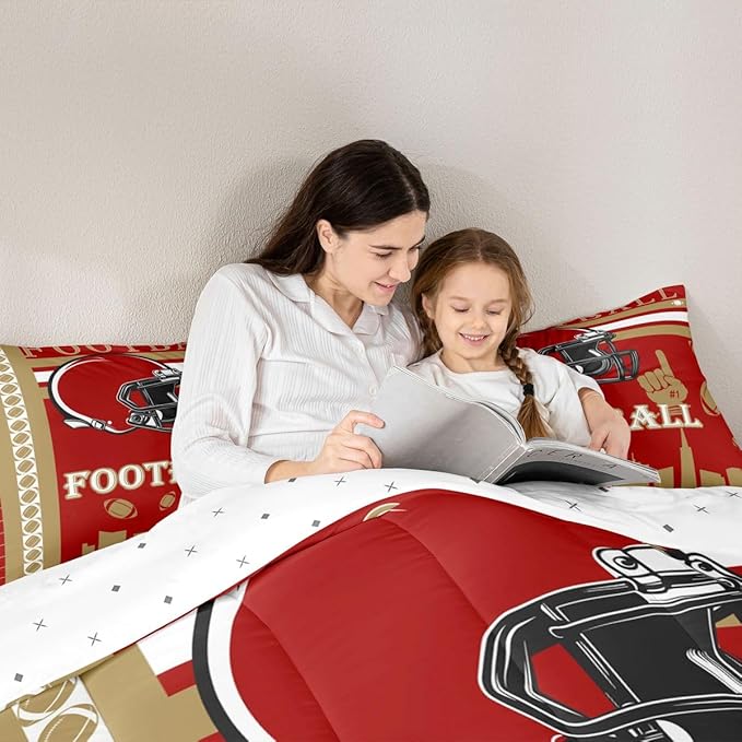 Feelyou Football Bedding Set Boys Girls King Size Women Men Rugby Sports Comforter Football City Duvet Quilt Brown Red Room Decor