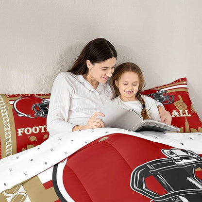 Feelyou Football Bedding Set Boys Girls Toddler Size Women Men Rugby Sports Comforter Football City Duvet Quilt Brown Red Room Decor
