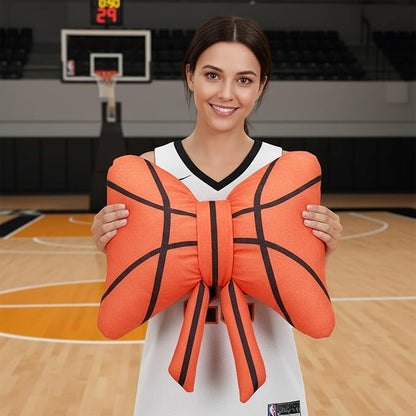 Pinkunn Basketball Bow Pillow Plush, 15'' Orange Bow Shaped Throw Pillow, Fluffy Soft Decorative Sports Basketball Cushion Valentines Gift for Women Men Players Sport Enthusiast Home Sofa Couch Decor