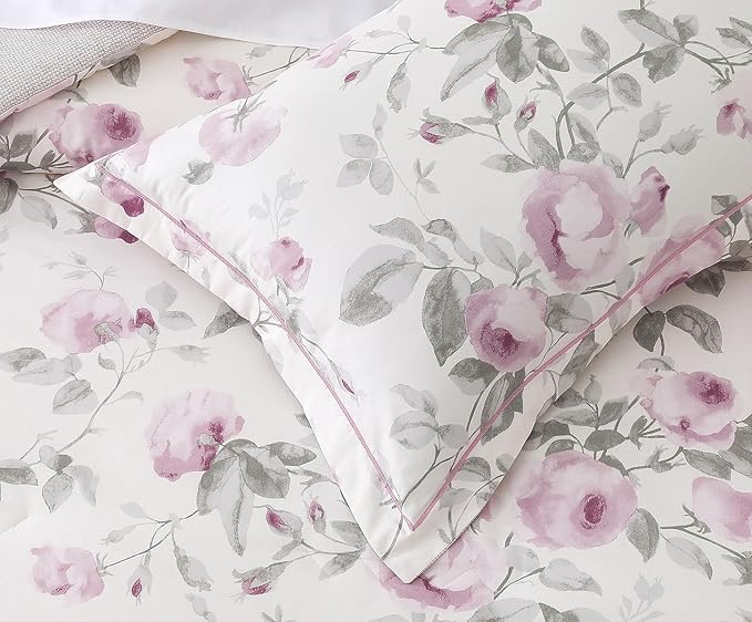 SLEEPBELLA Comforter King Size, 600 Thread Count Cotton White Print with Purple Flowers Reversible Comforter Sets, Down Alternative Bedding Set 3Pcs(King, Purple Floral)