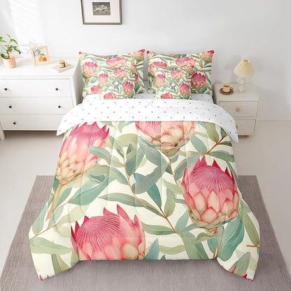 Feelyou Flowers Comforter Set Full Size 7 Pieces Florals Bedding Set for All Season Blossom Flowerss Pattern Nature Theme Bed in a Bag with Comforter, Sheets, Pillowcases & Cushion Cover