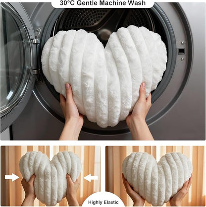 2 Pcs White Heart Throw Pillows, 16 Inch Soft Fluffy Heart-Shaped Comfort Pillows with Calming Texture, Hug Pressure for Relaxing Moments, Ideal for Sofa, Reading, and Naps (White)
