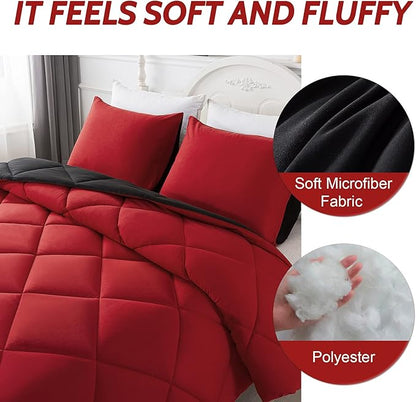 Decroom Lightweight Twin Comforter Set with 1 Pillow Sham - 2 Pieces Set - Quilted Down Alternative Comforter/Duvet Insert for All Season - Red/Black - Twin/Twin XL Size