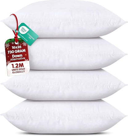 Utopia Bedding Throw Pillows (Set of 4, White) – 16 x 26 Inches Down Alternative Pillows for Bed, Sofa, and Couch - Fluffy Decorative Stuffer Pillow for Indoors & Outdoors