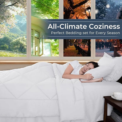 HEVUMYI King Comforter Set - 7-Piece All Season Bed in a Bag King, Ultra Soft Bedding Set with Comforter, Flat Sheet, Fitted Sheet, Pillowcases, Pillow Shams, White