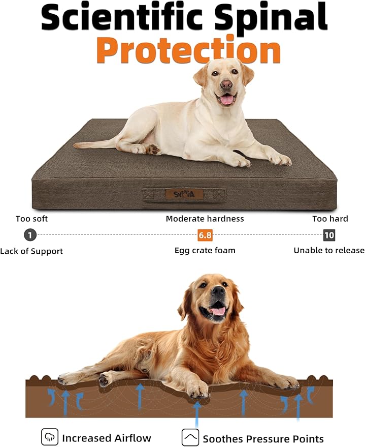Sytopia Indestructible 36 Inch Orthopedic Waterproof Dog Crate Bed chew Proof for Large Dogs, Removable Washable Cover, Egg Crate Foam Mat, Suitable for Dogs Up to 60 Lbs, Brown