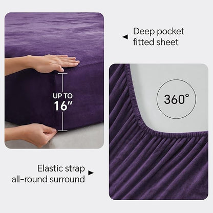 BEDELITE Flannel Sheets Twin Size Purple - Super Soft Fleece Sheets Set Fluffy Extra Plush, 3 Piece(Include Fitted Sheet, Flat Sheet, 1 Pillowcase)
