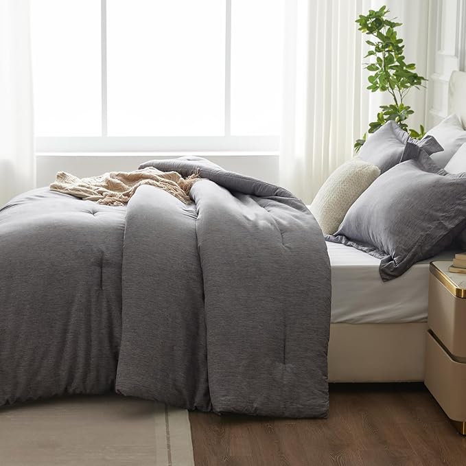 CozyLux Twin/Twin XL Comforter Set Dorm Bedding - 2 Pieces Grey Twin Extra Long Soft Luxury Cationic Dyeing Comforter for College, Gray Breathable Bed Sets with 1 Comforter and 1 Pillow Sham