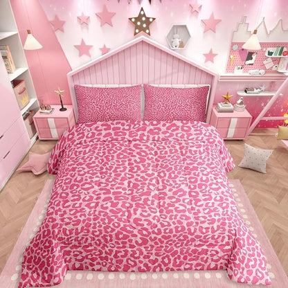 Erosebridal Leopard Print Twin Size Comforter Set-2 Pieces Cheetah Print Comforter for Women Room Decor,Soft Sexy Pink Wild Animal Skin Texture Bedding Set with 1 Pillowcases for All Season
