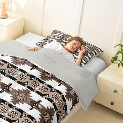 Erosebridal Southwestern Comforter Set Twin Bohemian Geometric Quilt, Ethnic Tribal Arrow Bedding Set Western Duvet Insert, Country Room Decor for Bedroom Brown