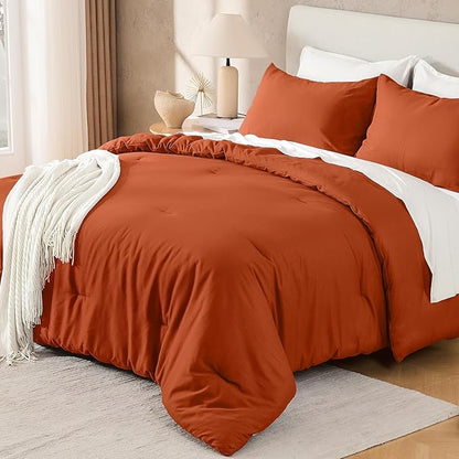 Andency Queen Comforter Set Burnt Orange, 3 Pieces Terracotta Solid Fluffy Lightweight Bedding Sets, Boho Soft Microfiber All Season Bed Set (90x90 Comforter with 2 Pillowcases)
