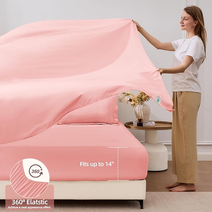 FUANNA 7 Pieces Queen Comforter Set, All Season Bed in a Bag Queen Size, Luxury Soft Bedding Sets with Comforter, Flat Sheet, Fitted Sheet, Pillowcases & Pillow Shams, Pink