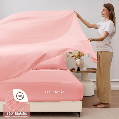 FUANNA 7 Pieces Queen Comforter Set, All Season Bed in a Bag Queen Size, Luxury Soft Bedding Sets with Comforter, Flat Sheet, Fitted Sheet, Pillowcases & Pillow Shams, Pink