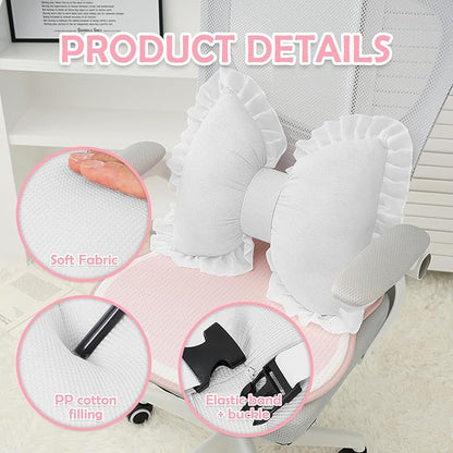 Set of 2 Bow Shaped Throw Pillow Soft Bowknot Decorative Pillows Cute Car Lumbar Pillows Novelty Bow Pillow for Sofa Couch Bed Living Room Bedroom (Pink+White)