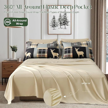 Comforter Set Queen Size Plaid Patchwork Comforter Bedding-7 Piece Bed in a Bag,Rustic Soft Reversible Microfiber Bedding Set(1 Comforter,1 Flat Sheet,1 Fitted Sheet,2 Pillowcases,2 Pillow Shams)Green