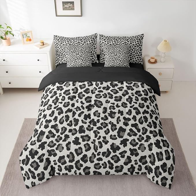 Erosebridal Beige Black Cheetah Fur 7 Piece Bedding Set Twin | Leopard Print Comforter Set with Sheets Animal Skin Pattern Bed in A Bag Women Men Adults Bed Sets