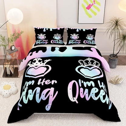 Queen and King Comforter Sets for Kids Adults,3D Pattern Black Pink Blue Color,Decorative Bedding Comforter Sets with 2 Pillow Shams, King Size