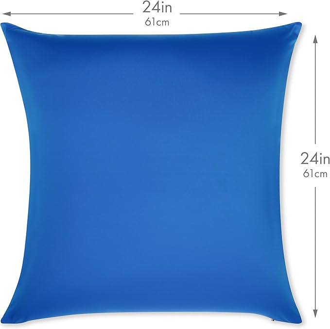 PILLOWY 24"x24" Throw Pillowcases (Cover Only) - 85/15 Nylon, Spandex - Luxurious, Silky, Stretchy & Soft - 1Pcs Solid Color - A Perfect Choice for Couch Chairs Sofa Bed Adult/Kids Bedroom, Yeal Blue