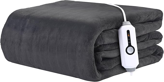 Electric Heated Blanket 62"x84" Twin Size Flannel Fleece - 4 Heat Settings & 10H Auto Shut Off for Safe Overnight Use, Fast Heating, Machine Washable for Bed, Couch, Office - Dark Grey