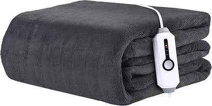 Electric Heated Blanket 62"x84" Twin Size Flannel Fleece - 4 Heat Settings & 10H Auto Shut Off for Safe Overnight Use, Fast Heating, Machine Washable for Bed, Couch, Office - Dark Grey