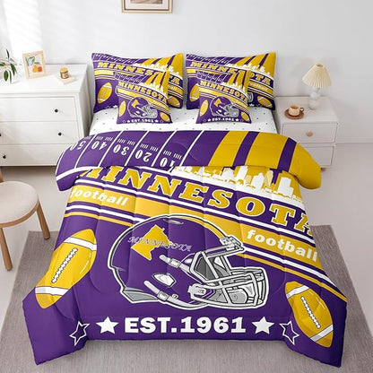 Feelyou Football 7 Pieces Comforter Sets Twin Size Kids Rugby Sports Bedding Set for All Season Football City Bed in a Bag with Comforter, Sheets, Pillowcases & Cushion Cover