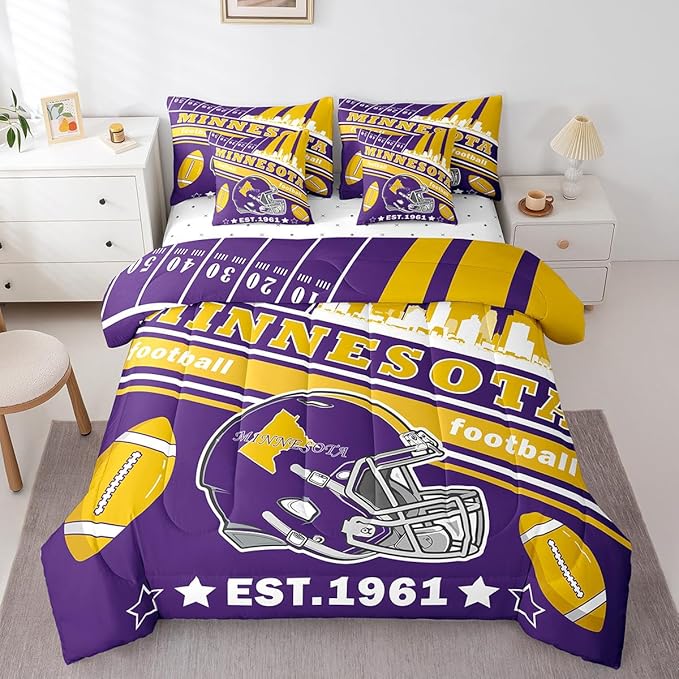 Feelyou Football 7 Pieces Comforter Sets Full Size Kids Rugby Sports Bedding Set for All Season Football City Bed in a Bag with Comforter, Sheets, Pillowcases & Cushion Cover