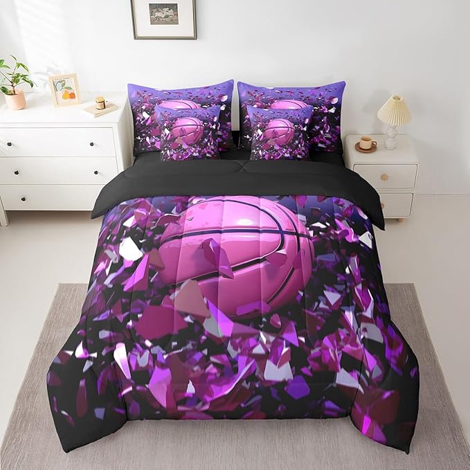 Feelyou Basketball Comforter Set Full Size 7 Pcs Girls Boys Basketball Sports Comforter Bed in a Bag Sports Ball Game Bedding Set for Basketball Lover Bed Set with Sheets, Pillowcases, Pillow Covers