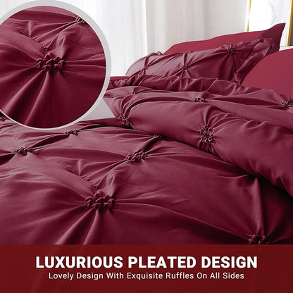 JOLLYVOGUE Queen Comforter Set 7 Pieces, Burgundy Bed in a Bag Comforter Set for Bedroom, Bedding Comforter Sets with Comforter, Sheets,Ruffled Shams & Pillowcases