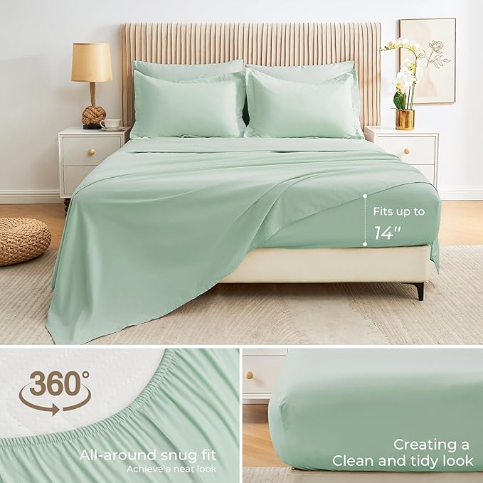 Sasttie Queen Comforter Set, 7 Pieces Bed in a Bag Queen, Complete Bedding Set Includes Comforter, Flat Sheet, Fitted Sheet, Pillowcases and Pillow Shams, Sage