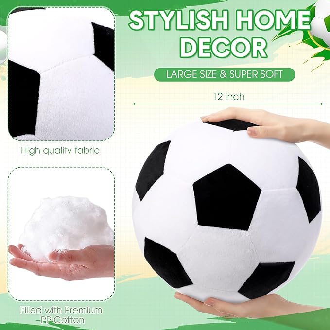 Yousoontic Soccer Ball Throw Pillow 11.8 Inch Nordic Round Soccer Ball Pillow Fluffy Soccerball Durable Soft Stuffed Plushies Sport Theme Gifts for Couch Sofa Bedroom Bed Decorations