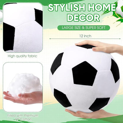 Yousoontic Soccer Ball Throw Pillow 11.8 Inch Nordic Round Soccer Ball Pillow Fluffy Soccerball Durable Soft Stuffed Plushies Sport Theme Gifts for Couch Sofa Bedroom Bed Decorations