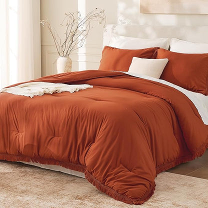 Andency Comforter Oversized King Terracotta 120x98, 3 Pieces Boho Winter Lightweight Bedding Comforter Sets, All Season Rust Tassel Bed Set (1 Comforter & 2 Pillowcases)