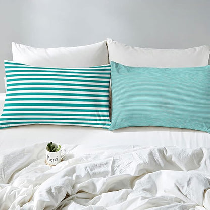 Stripe Comforter Set Turquoise Bedding Set Green White Striped Down Comforter Queen Ticking Stripes Geometric Lines Reversible Farmhouse Horizontal Stripes Lightweight Soft Quilt Duvet Insert