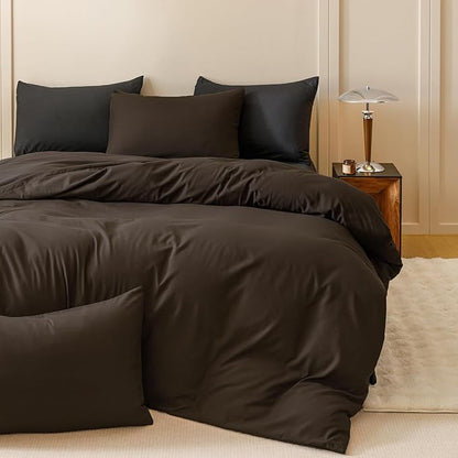 KAREVER Dark Brown Comforter Set Twin Size Deep Brown Bedding Set 3 PCs Deep Coffee Color Comforter Set Soft Durable Fluffy Blanket Set Twin Size