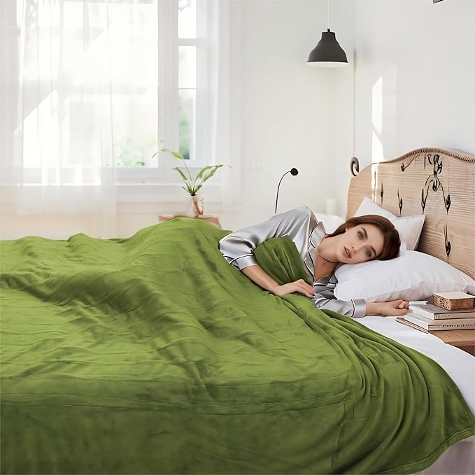 Electric Heated Blanket 84"x90" Queen Size Flannel Heated Blanket, Cozy & Warm for All Night, 5 Heat Settings & 10 Hours Auto Off, Machine Washable, Light Grass Green