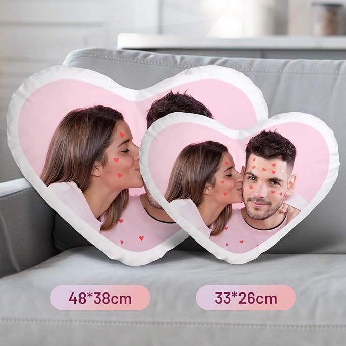 Custom Pillow with Insert, Personalized Throw Pillows with Picture Text - Double-Sided Printing, Customized Heart Shaped Pillow Photo Gifts, Personalized Gifts for Anniversary Valentines Day
