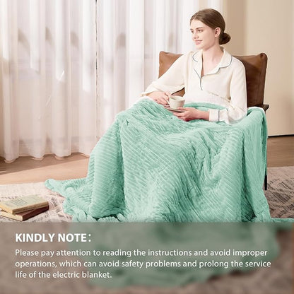 Homemate Electric Heated Blanket Queen Size - 84"x90" Heating Blanket Queen Size Dual Control 1/2/4/6/8 Hours Auto-Off 10 Heat Level Over-Heat Protection Soft Flannel Sherpa ETL Certification