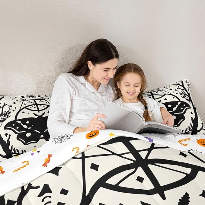 Erosebridal Gothic Moth Comforter Set Full, Halloween Moth Bedding Set, Goth Comforter, Sun and Moon Quilt for Kids Boys Girls Teens Terror Halloween Decor, Lightweight
