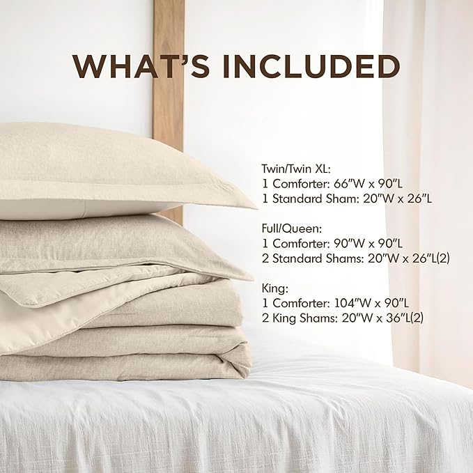 Twin/Twin XL Size Comforter Set, Lightweight Neutral Soft Bedding for All Seasons, 2 Pieces Chambray Print Solid Farmhouse Bed Set, Comforter & Sham