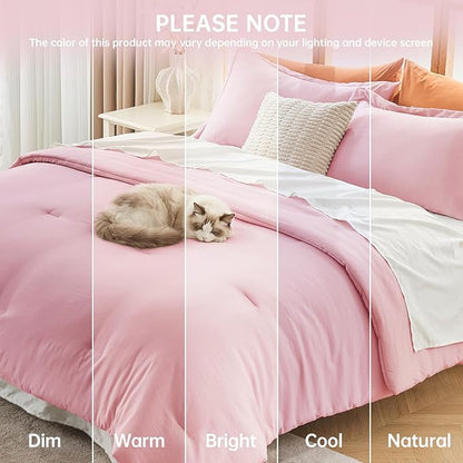 MUXHOMO Pink California King Comforter Set, All Season Ultra Soft Down Alternative Bedding - 3 Piece Lightweight Bed Set Includes 1 Comforter (104"x96") and 2 Pillow Shams (20"x36")