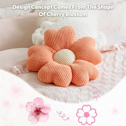 Sioloc Flower Shaped Throw Pillow, Fun Daisy Pillow, 25.6" Light Orange Cute Decorative Seat Cushion Aesthetic Flower Plush Pillows for Bed Floor Couch Chair