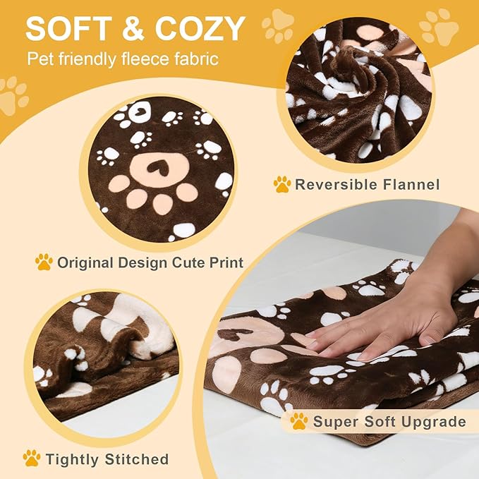 Dog Blanket, Soft Fleece Dog Blankets for Medium Large Dogs, Fluffy Flannel Pet Cat Puppy Blanket Cover for Bed Couch, Cute Paw Print Throw Blanket for Dogs, Brown, 60"X50"