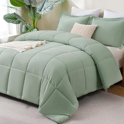 CozyLux King Size Comforter Set - Sage Green Comforter King Size, 3 Pieces Box Stitched Bed Set for All Seasons, Soft Lightweight Bedding Sets with 1 Down Alternative Comforter and 2 Pillow Shams