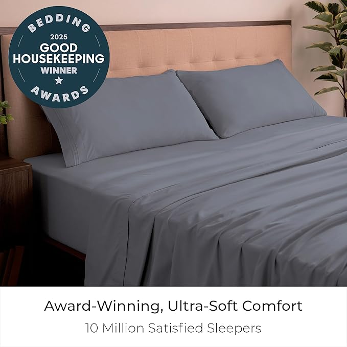Mellanni King Sheets Set - 4 PC Iconic Collection Bedding - Hotel Luxury, Extra Soft, Cooling Bed Sheets - Wrinkle, Fade, Stain Resistant (King, Mineral Gray)