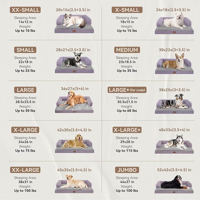 Orthopedic Large Dog Bed Washable, Dog Beds with Washable Removable Cover, XLarge Orthopedic Sofa for XLarge Dogs, Waterproof Pet Beds and Non-Slip Bottom, Extra Purple Large Pet Bed