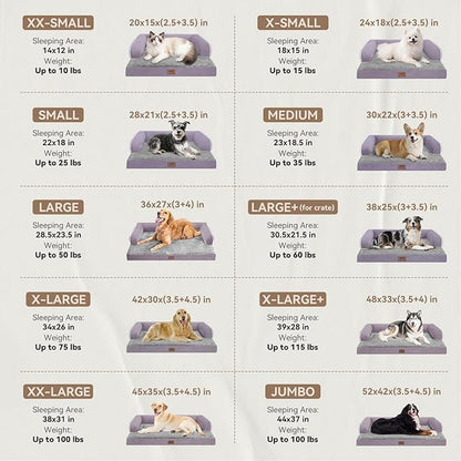 Large Dog Bed Orthopedic Washable, Orthopedic Dog Beds for Large Dogs with Washable Cover, Removable Bolster and Non-Slip Bottom Purple Pet Beds for XXXLarge Extra Large Dogs