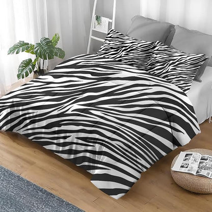 Comforter Set Twin Size, Zebra Stripe Animal Soft 2 Pcs Bedding for Kids and Adults, Black White Comforter Set with Pillowcase, for Bedroom Bed Decor