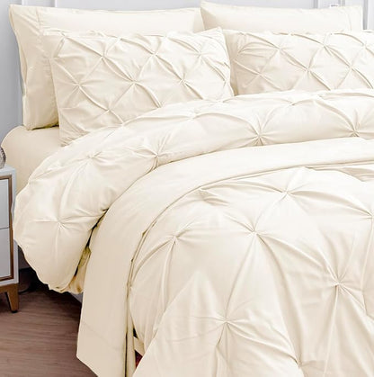 LANE LINEN King Comforter Set – 7 Piece Pintuck Bed in a Bag - Down Alternative Bedding with Comforter, Sheets, Pillowcases & Shams - Ultra Soft, Hotel Quality Cloud Like Comfort Everyday Use – Ivory | Cloud soft feel, Plush alt feel, Light breathable,...