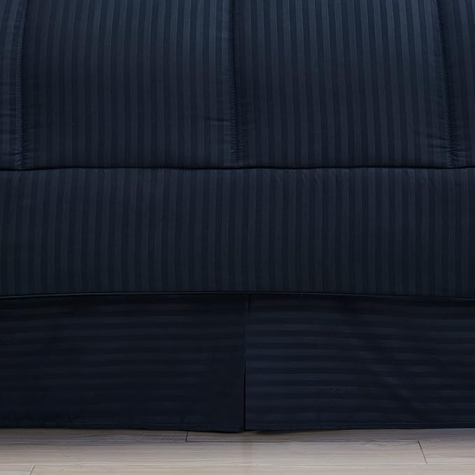 Sweet Home Collection 6 Piece Bed in a Bag with Dobby Stripe Comforter, Sheet Skirt, and Sham Set, Twin, Navy, 6, Case Pack (Pack of 4, 24 Count Total)